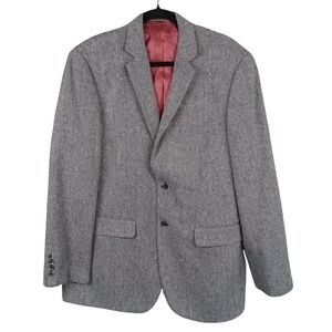 Herringbone Blazer Men's Size L Gray 2 Button Sport Coat Wool‎ Blend